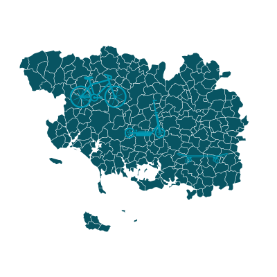 Localisation des itinéraires Morbitrotti dans le Morbihan pour les balades à vélo et trottinette électrique.
