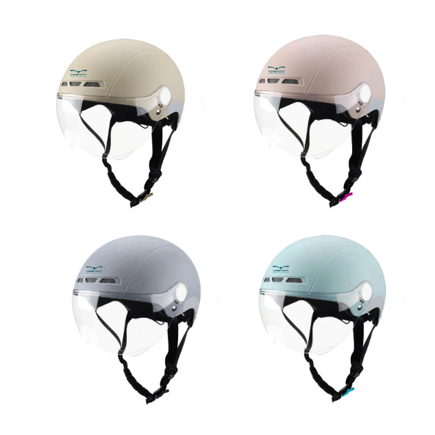 Casques de vélo Morbitrotti disponibles en plusieurs coloris : beige, blanc, noir et vert d’eau.